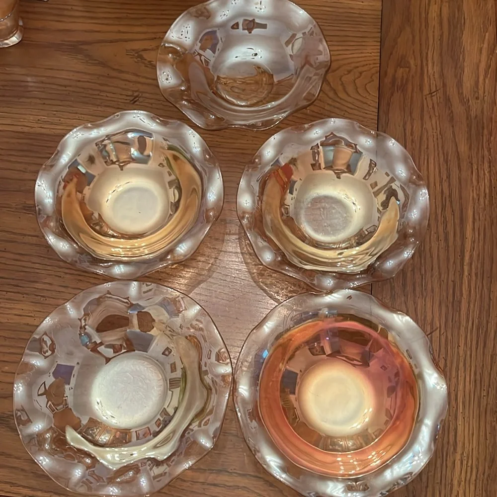 Jeannette‎ Floragold Louisa Depression Glass Tea Cups and bowls Iridescent
